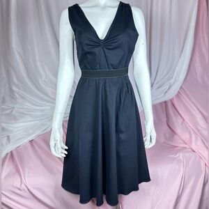 INTERMIX made in Italy cotton navy dress with black waistband, size 36
